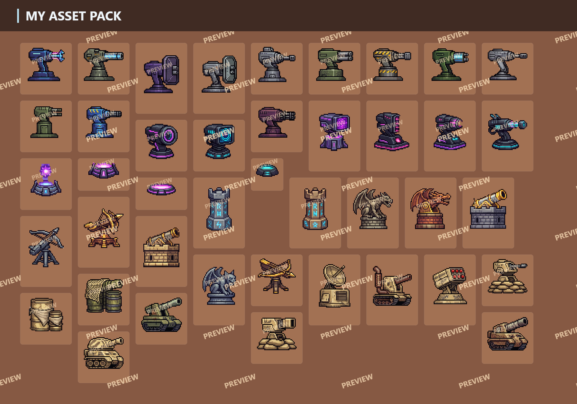800+ Pixel Turrets (Every genres) by RehanDev