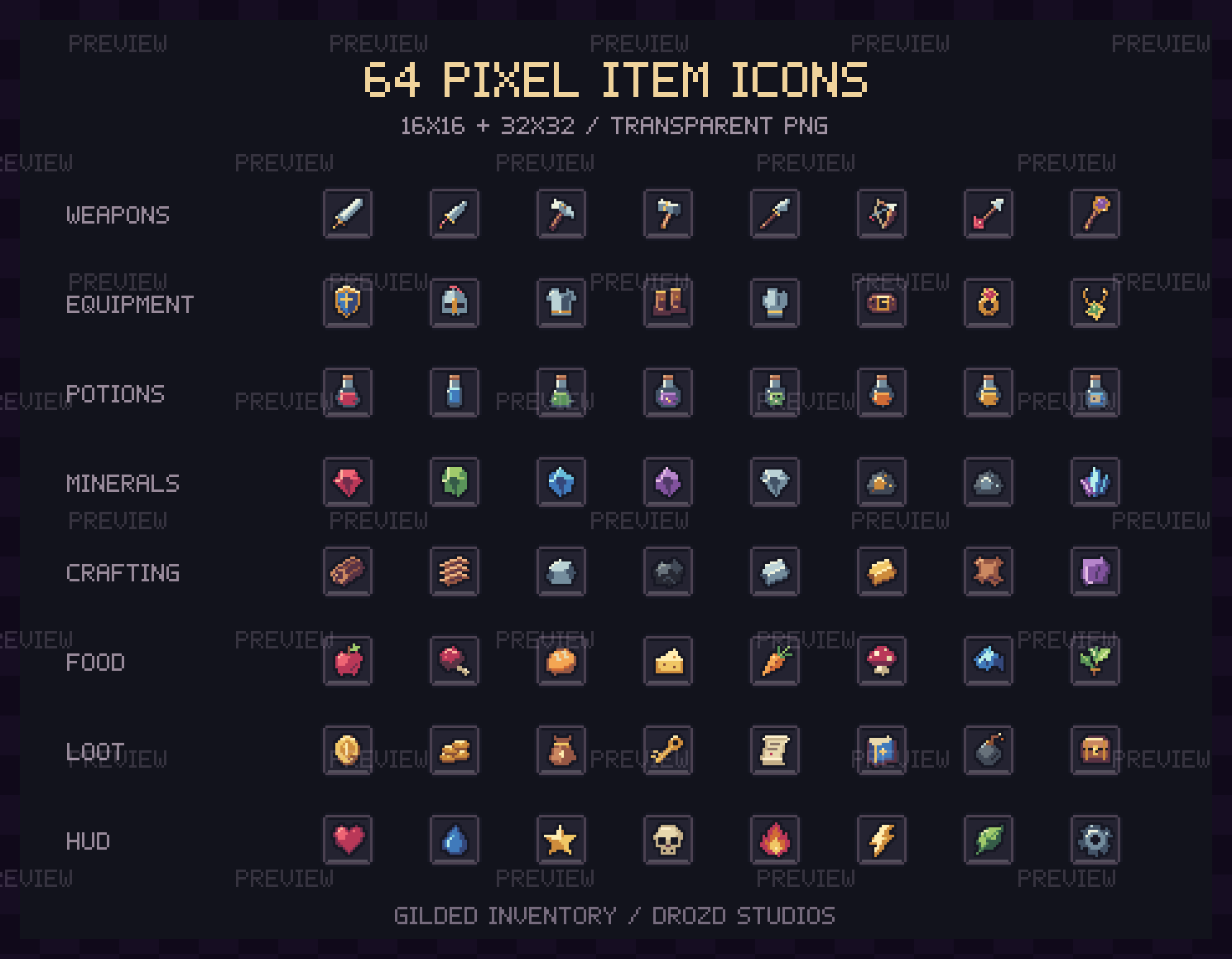 64 Game Icons & Inventory UI is out! 🎒 16x16 + 32x32 - 64 Game Icons ...
