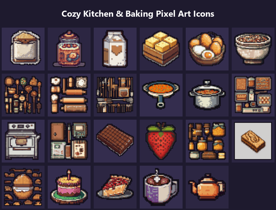 Reporting Layout Icons Cozy Kitchen & Baking Pixel Art Icons by aiimperium