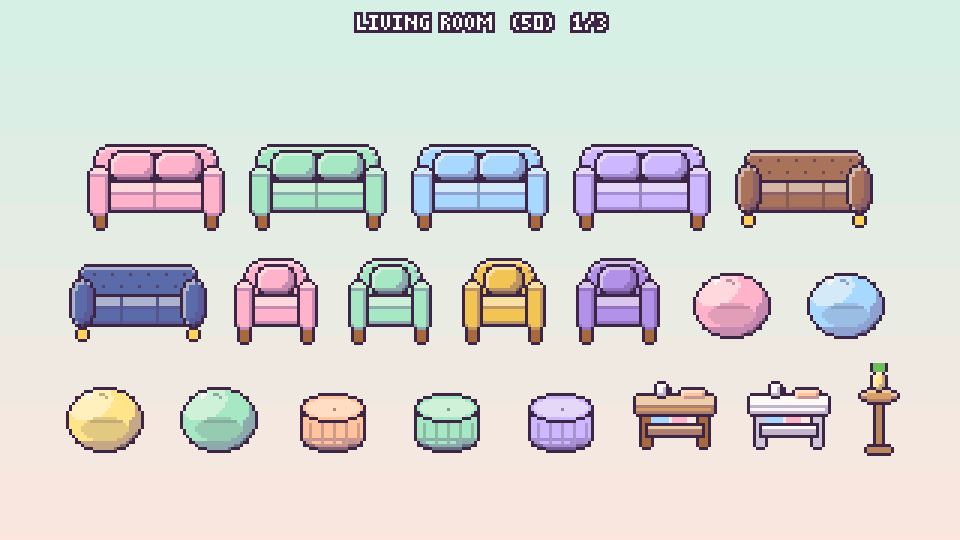 Pixel Interior Object Cute Pixel Decor - 1000 Interior & Exterior Pixel Art Objects by Riclmbr