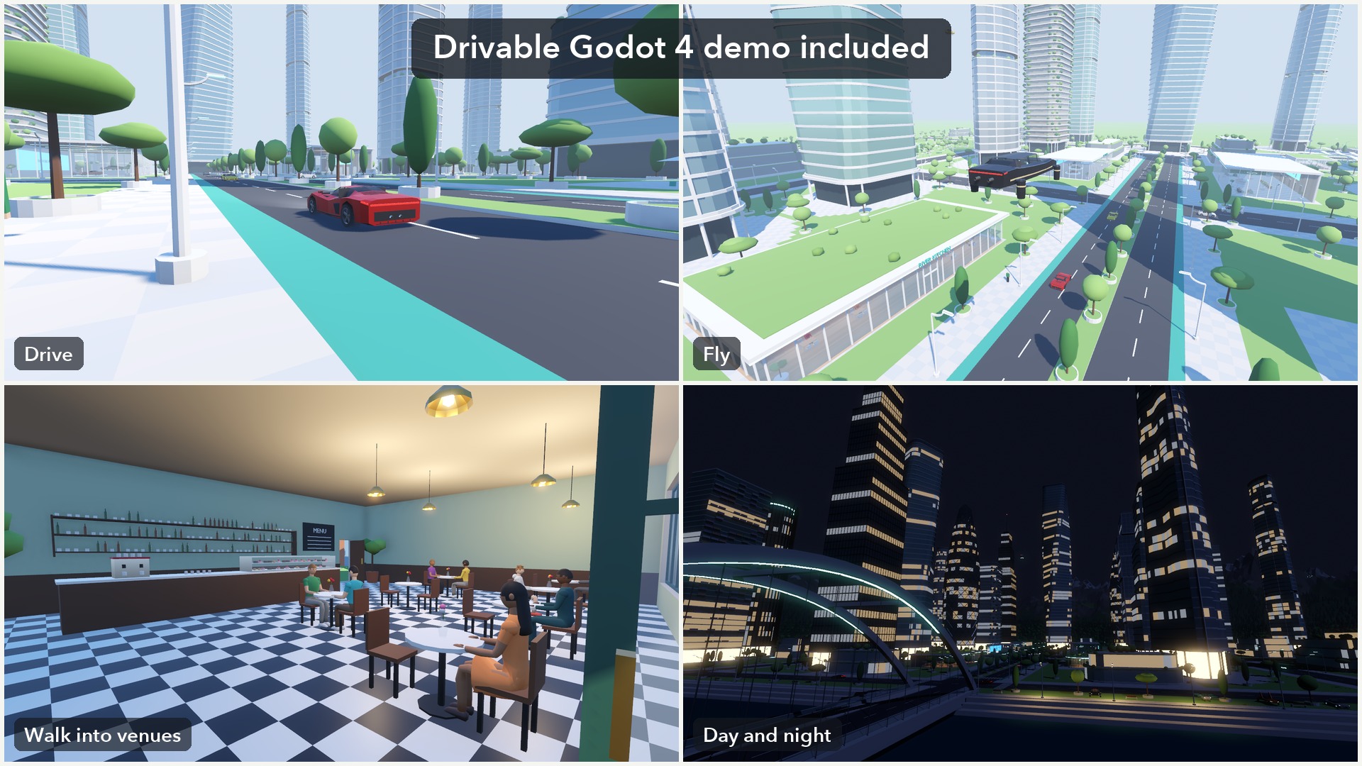 Simple River Rig Low Poly River City - old town, future district, 100 models, people ...