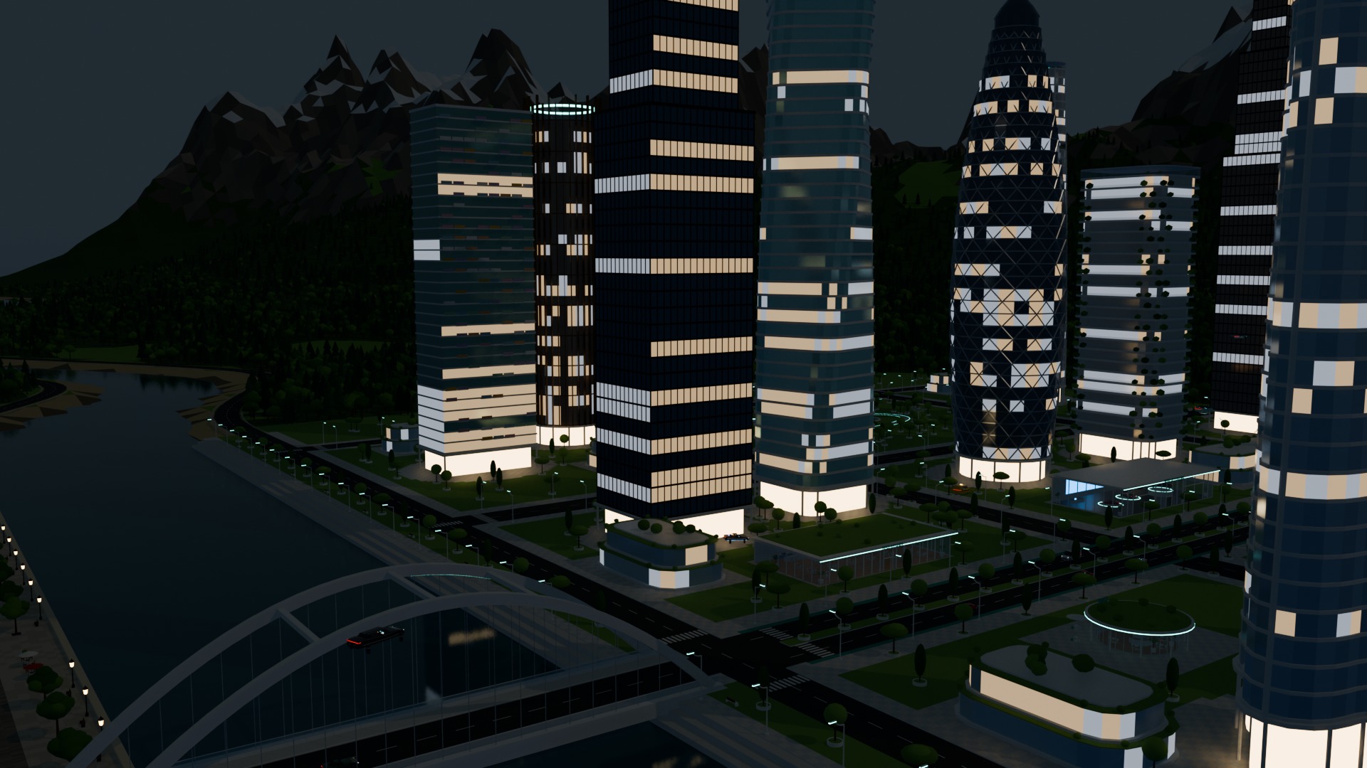 Low Poly River City - old town, future district, 100 models, people ...