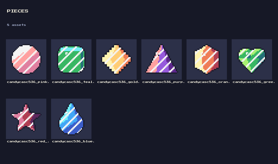 Candy Cascade: 19 Animated Pixel Match-3 Candy Pieces by falvey