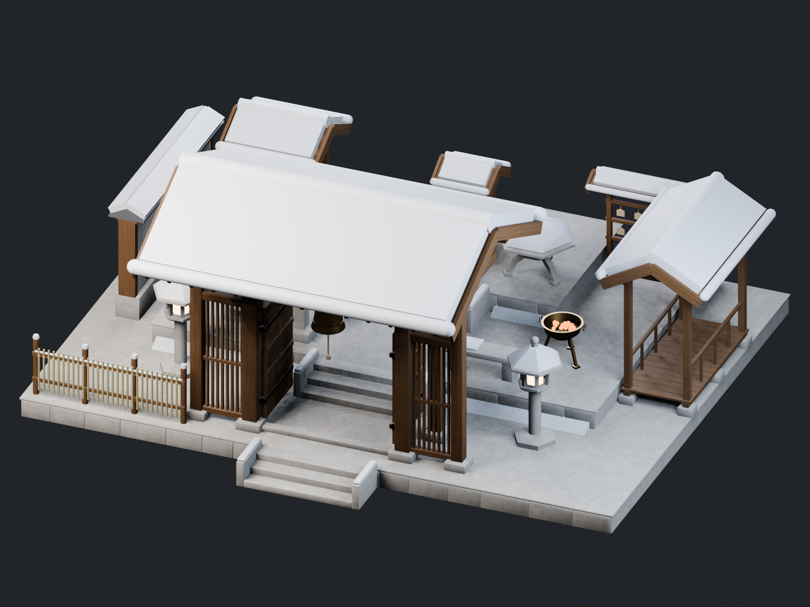 [3D Assets] Quiet stations, a winter shrine and a lantern bathhouse ...