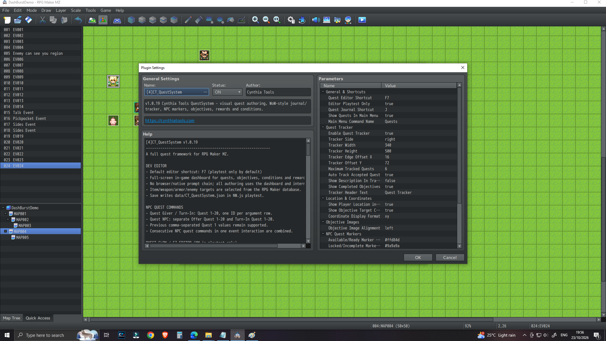 CT Quest System editor showing a dark configuration screen for quest setup