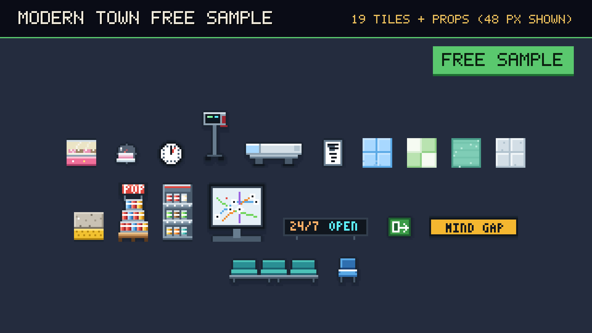 Modern Town Tileset – Free Sample [16x16 Top-Down] by Chucky Assets