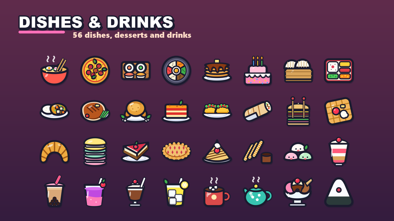 Export Status Icon Food Icon Pack for Roblox and Indie Games - 220+ Cartoon Icons (SVG ...