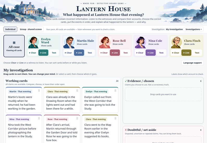 Lantern House, Detective Board screenshot