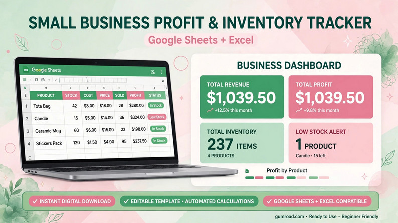 Small Business Profit & Inventory Tracker | Google Sheets Template by ...