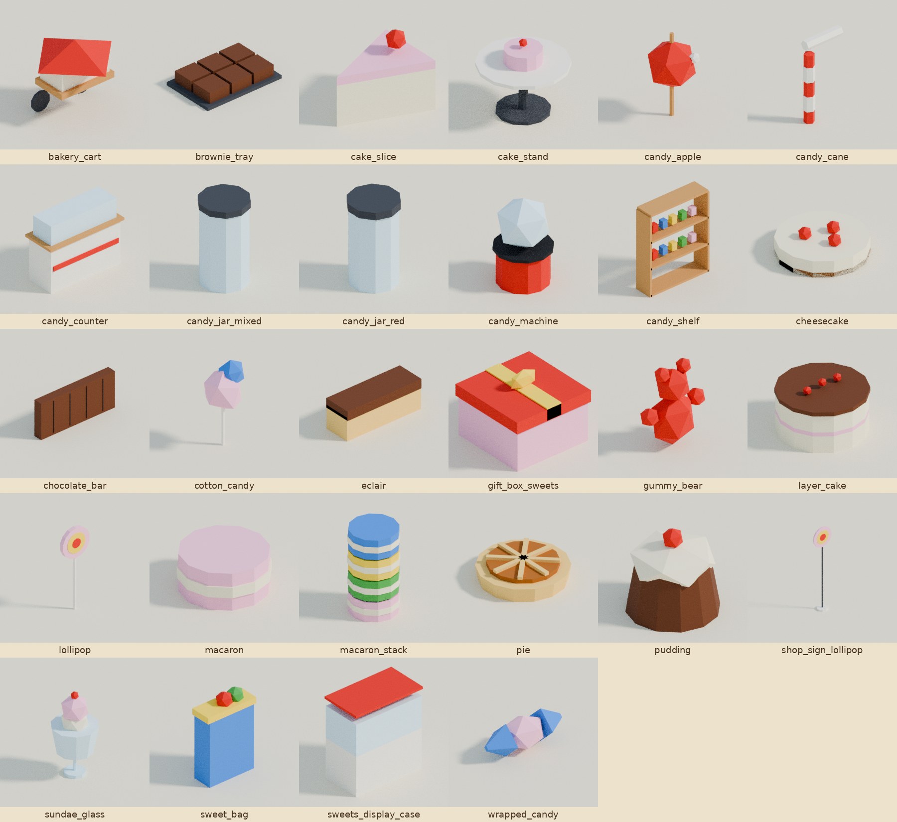 Low Poly Desserts & Candy Pack - Free 3D Assets by reodesuxz
