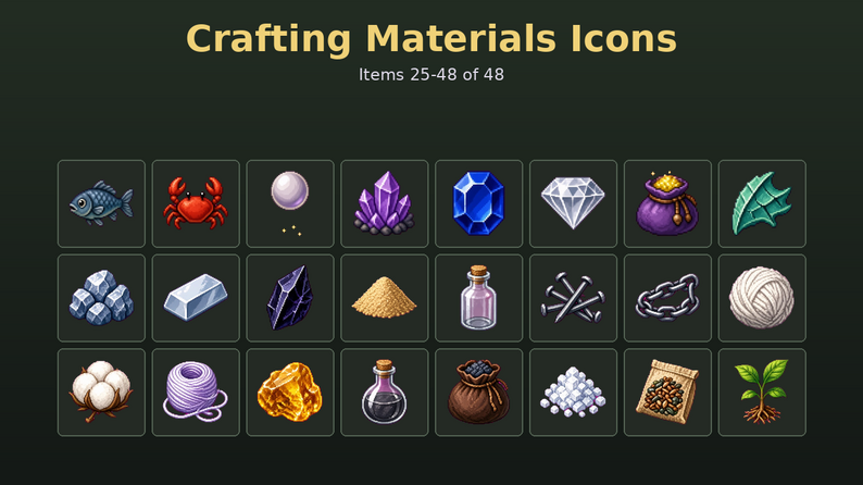 Role Play Icon Transparent Crafting Materials Pixel Icons: 48 ores, ingots, herbs and drops by ...