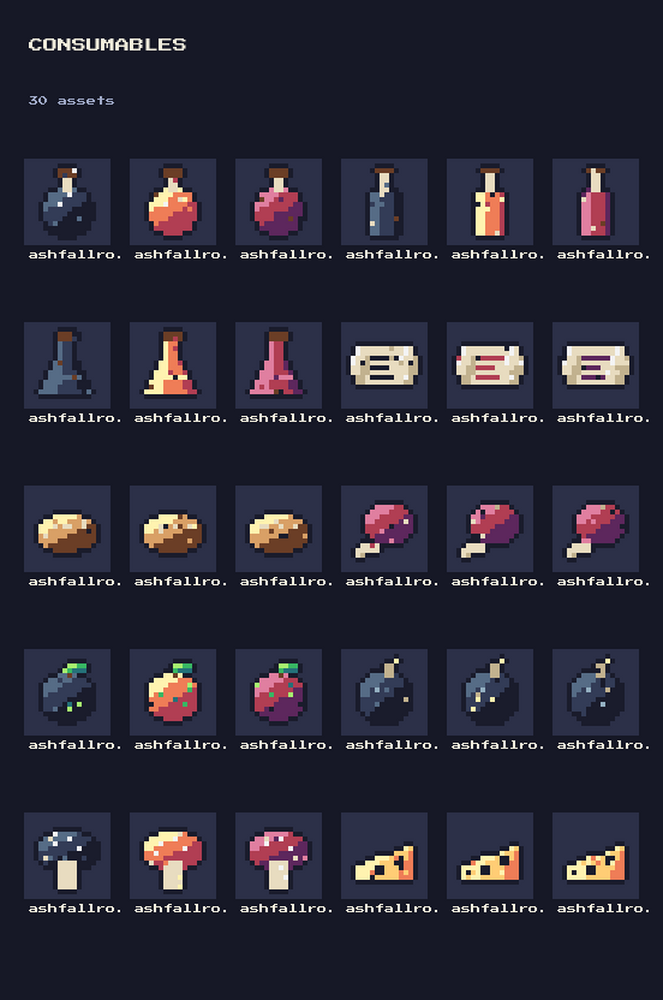 Ashfall Roguelike Items: 84 16x16 Pixel Ashfall Roguelike Items by falvey