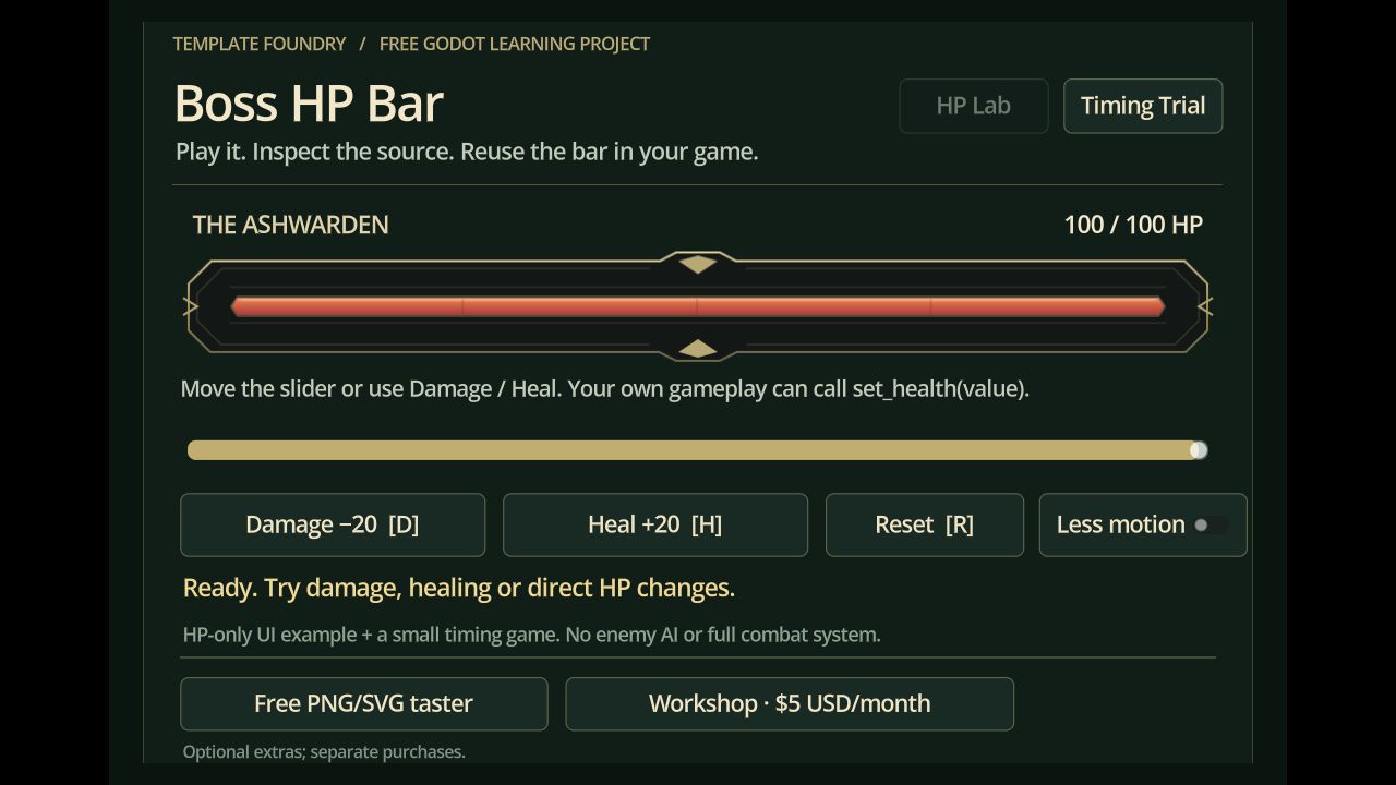 Server Free Template Report Free Godot Boss HP Bar — Playable Demo + PNG/SVG by Template Foundry