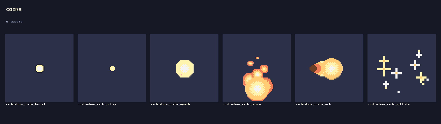 Coin Shower VFX: 12 Animated Pixel Coin Effects (88 Frames) by falvey