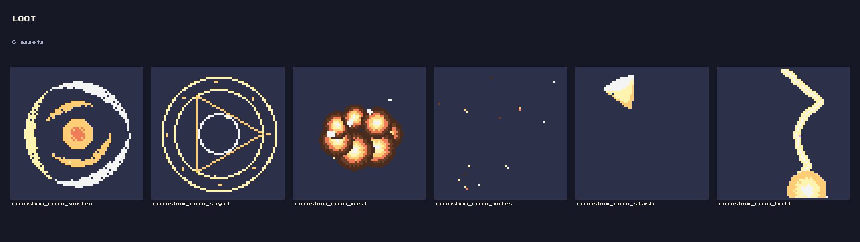 Coin Shower VFX: 12 Animated Pixel Coin Effects (88 Frames) by falvey