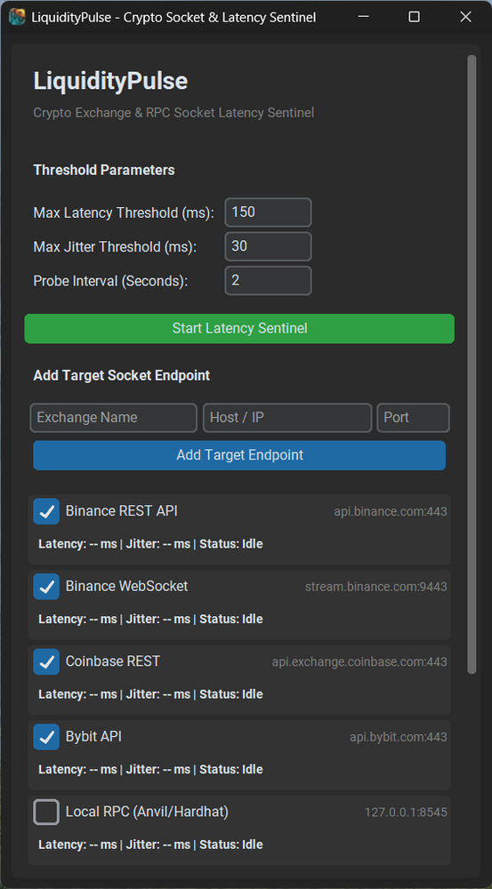 LiquidityPulse - Crypto Socket & Latency Sentinel by spirulicious