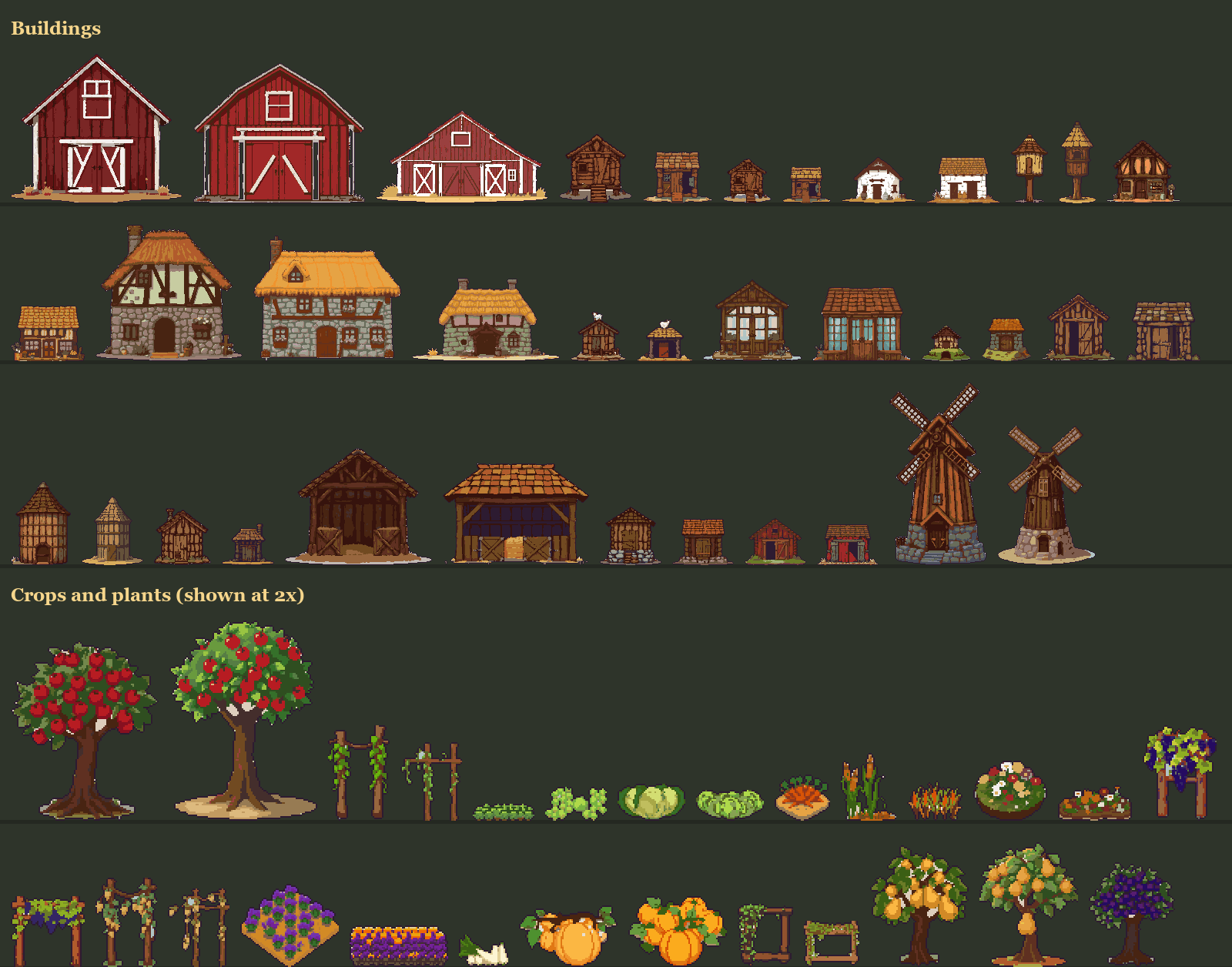 18 more farm assets: sheep, pigs, a chicken house, a walnut tree and ...