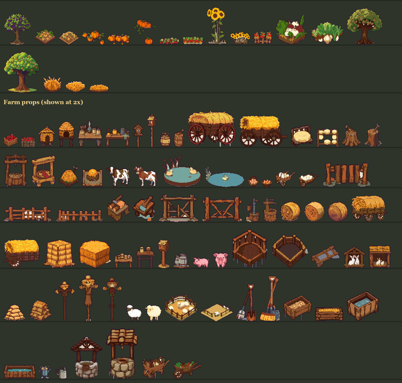 18 more farm assets: sheep, pigs, a chicken house, a walnut tree and ...