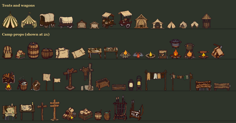 Adventurer's Camp - Pixel Art Asset Pack (with animations) by frodigefrodo