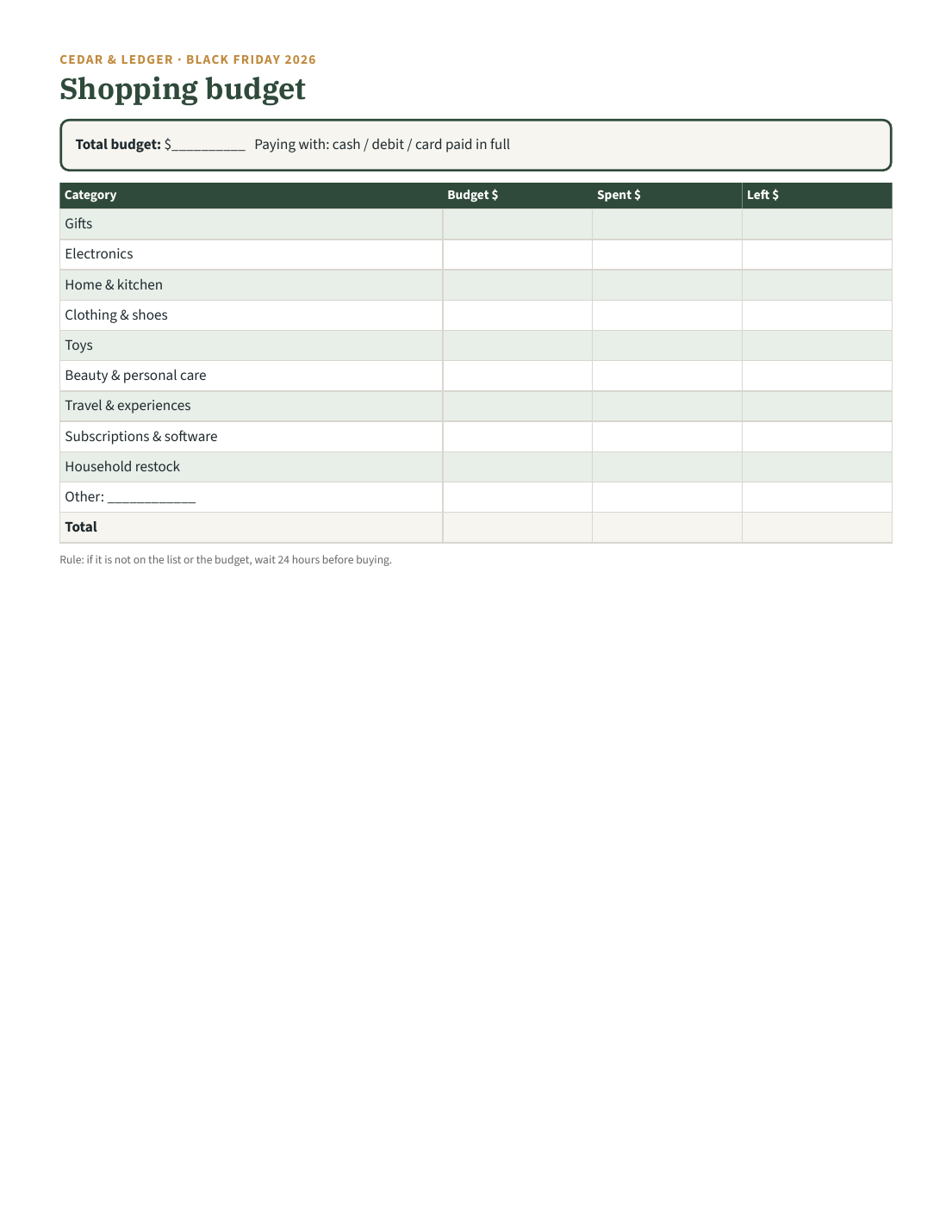 Sample Text Informative Free Printable Black Friday & Cyber Monday Shopping Planner 2026 (Printable PDF, Free ...