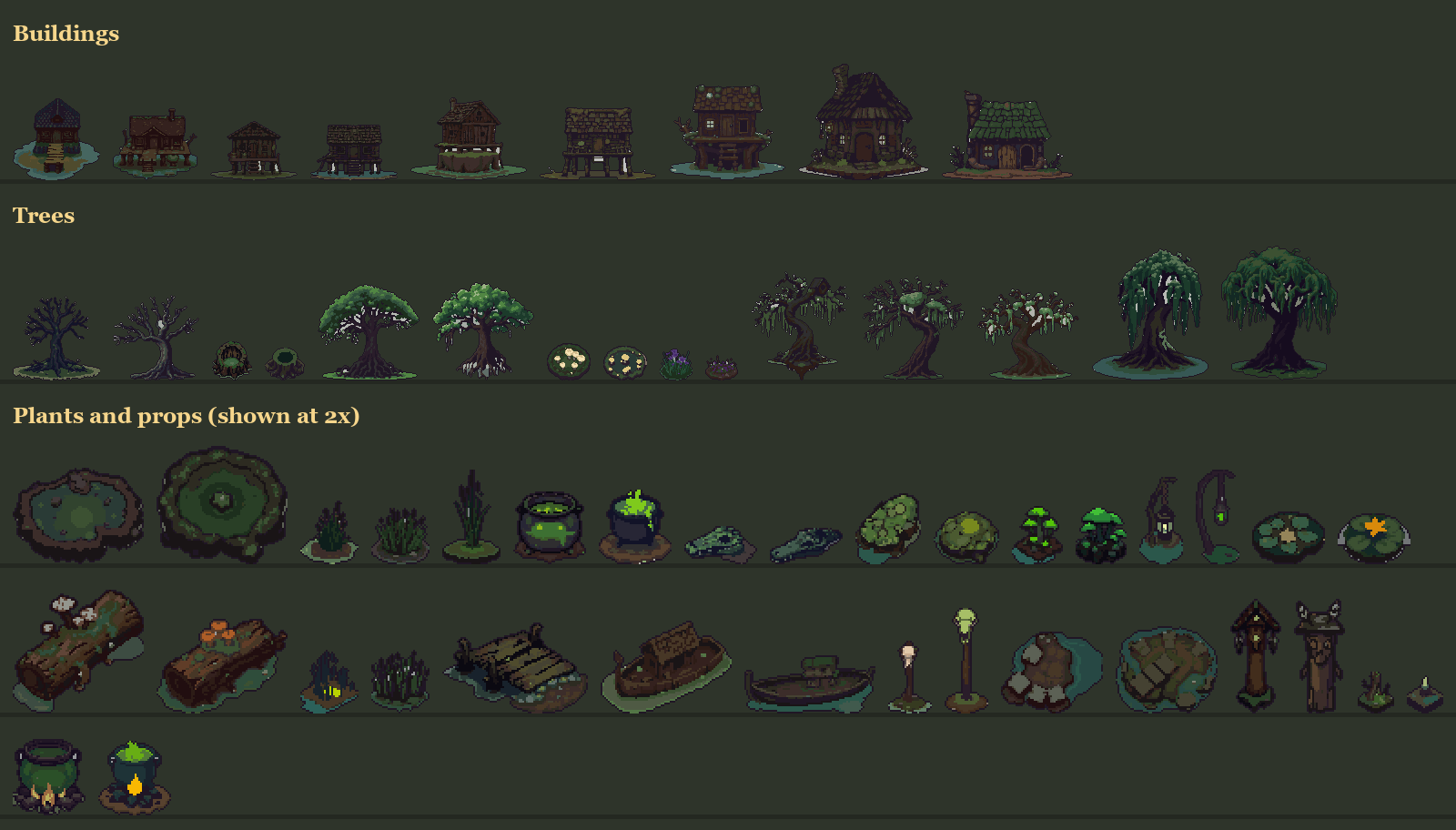 Murky Swamp - Pixel Art Asset Pack (with animations) by frodigefrodo