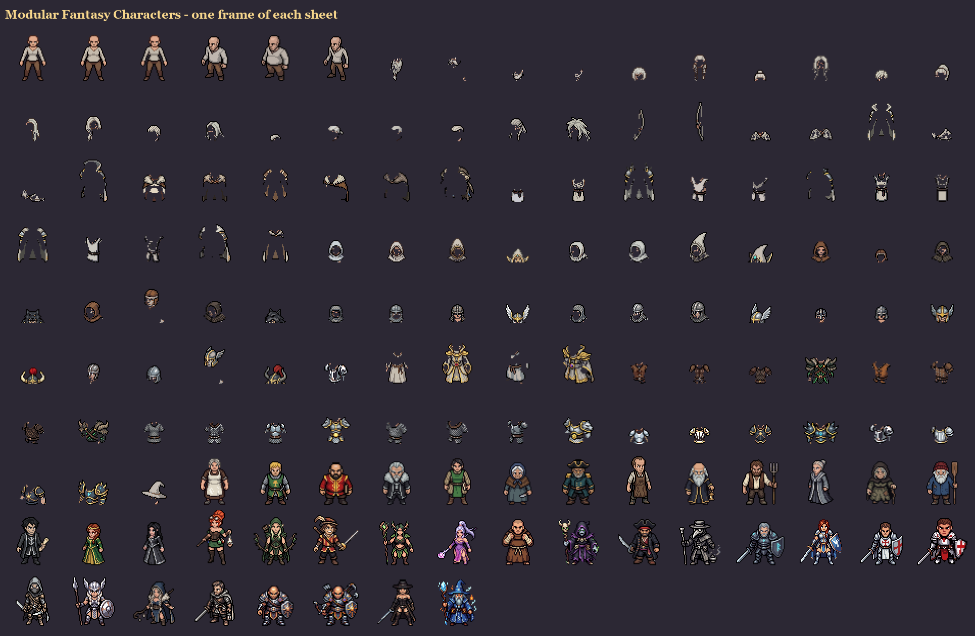 Modular Fantasy Characters - Pixel Art (8 directions) by frodigefrodo