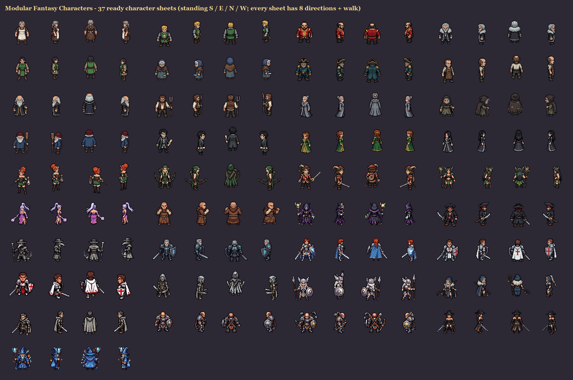 Modular Fantasy Characters - Pixel Art (8 directions) by frodigefrodo