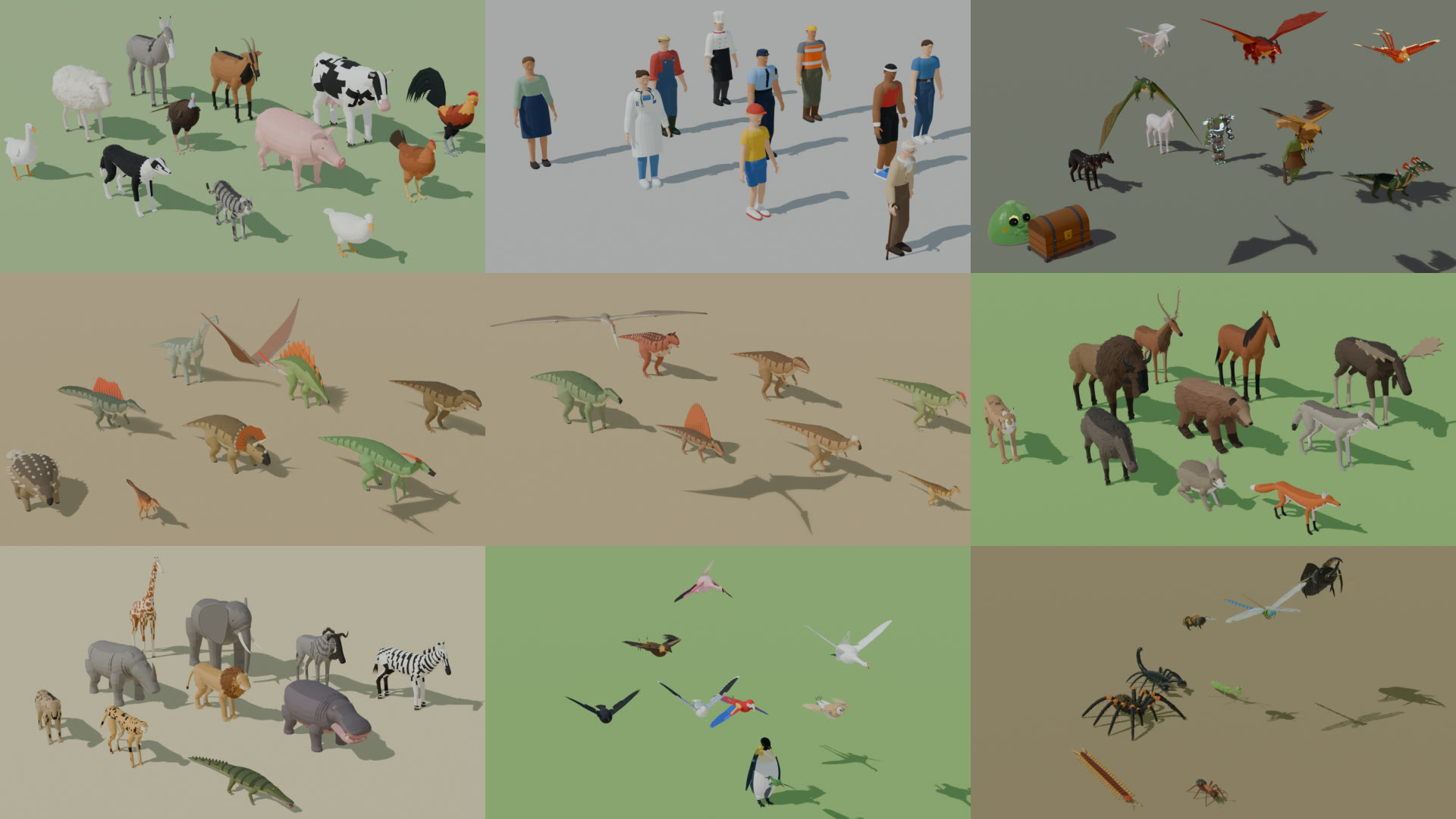 Low Poly + Realistic Creatures Bundle - 114 Models by Romandy