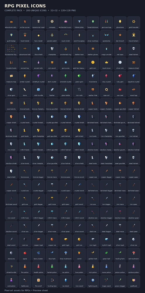 Role Play Icon Transparent RPG Pixel Icons β Complete Pack by Quixal