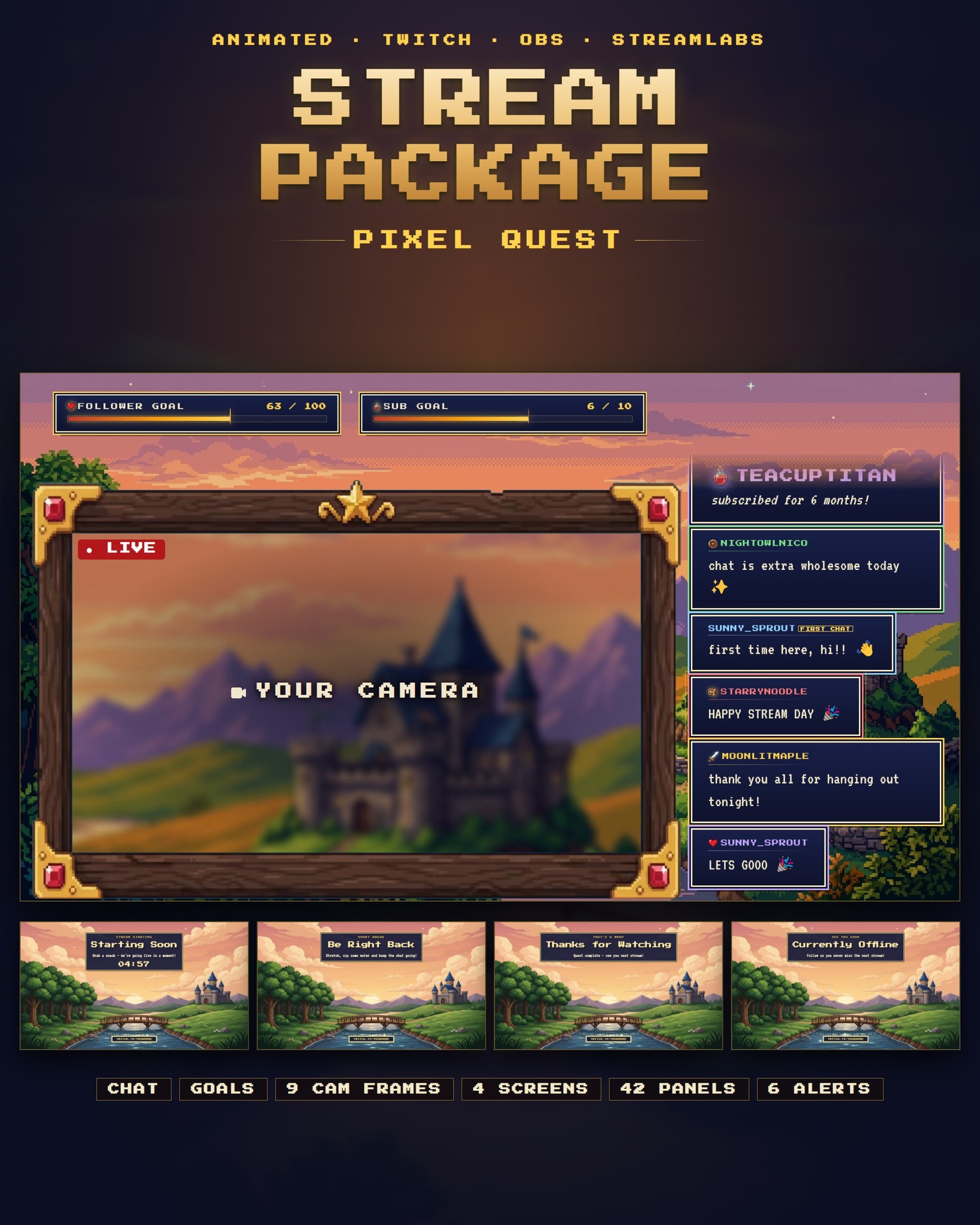 FREE Pixel Art Twitch Webcam Frame - Animated 16-Bit RPG Cam Overlay ...