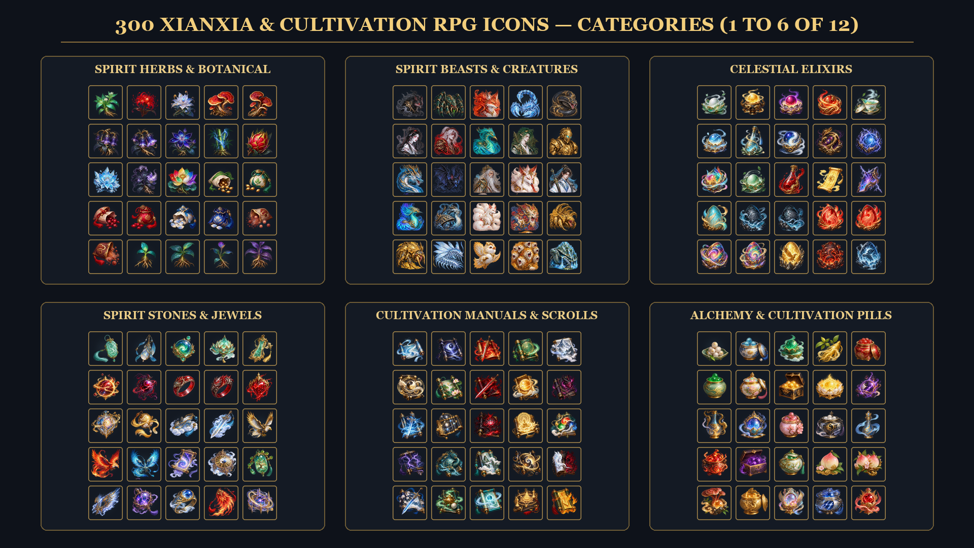 300 Xianxia & Eastern Fantasy RPG Icons (Cultivation / Wuxia Asset Pack ...