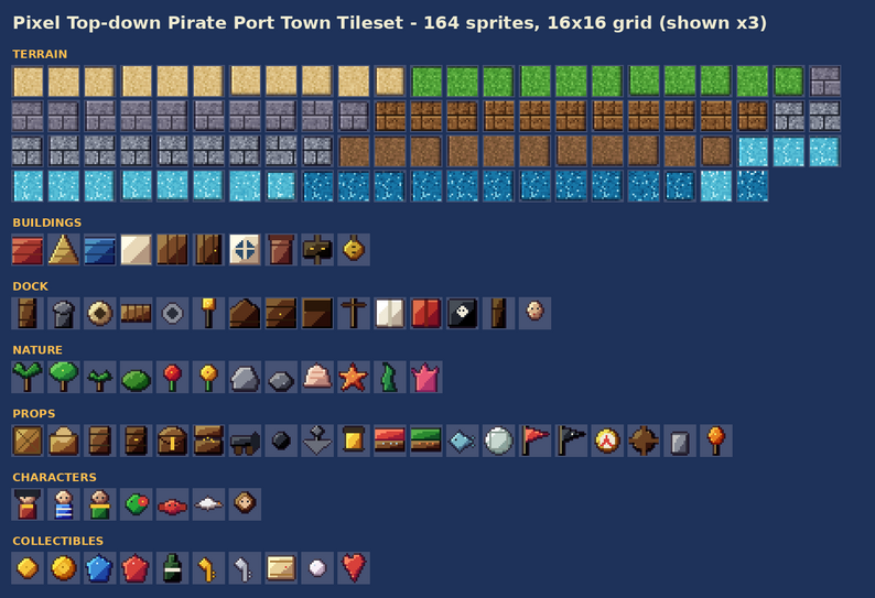 Free Pixel Top-down Pirate Port Town Tileset (16x16) Vol.2 by reodesuxz