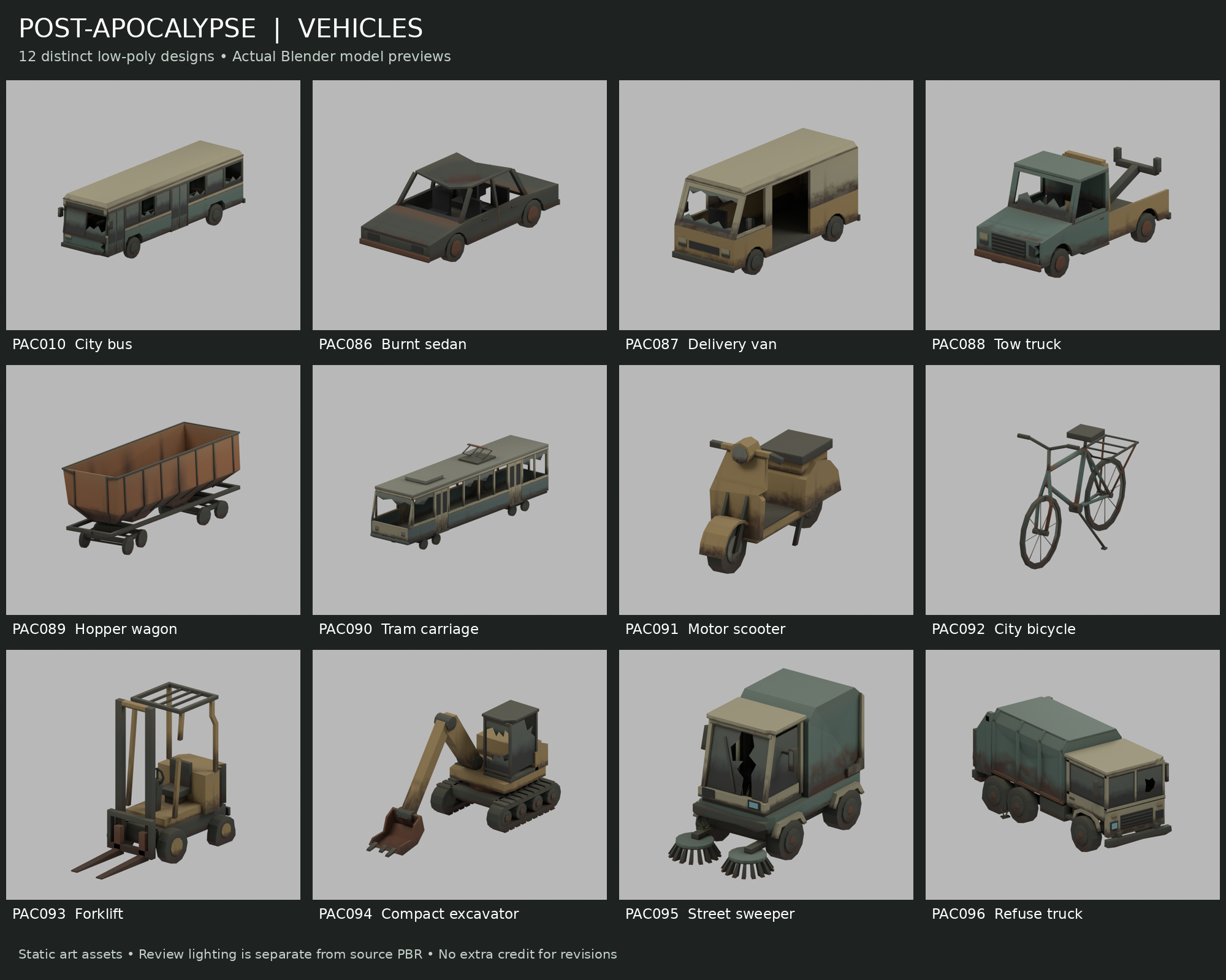 Zombie Apocalypse Vehicles Part 1 - 12 Low Poly Assets by Nice Labs