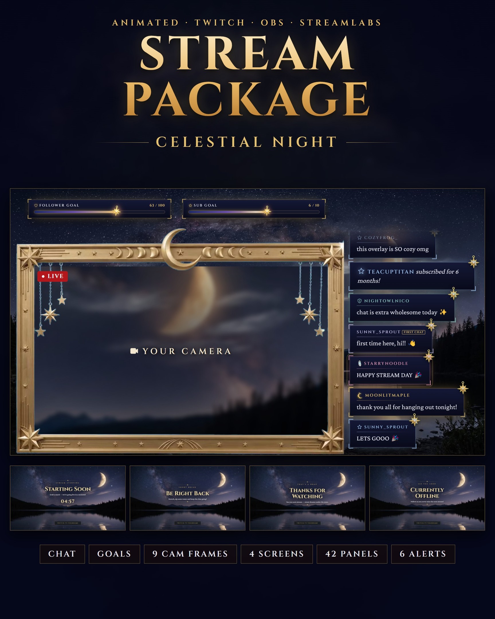 FREE Celestial Twitch Webcam Frame - Animated Night Sky Cam Overlay for ...