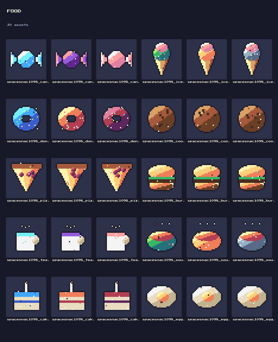 Space Snacks Food: 30 32x32 Pixel Space Snack Food Icons by falvey