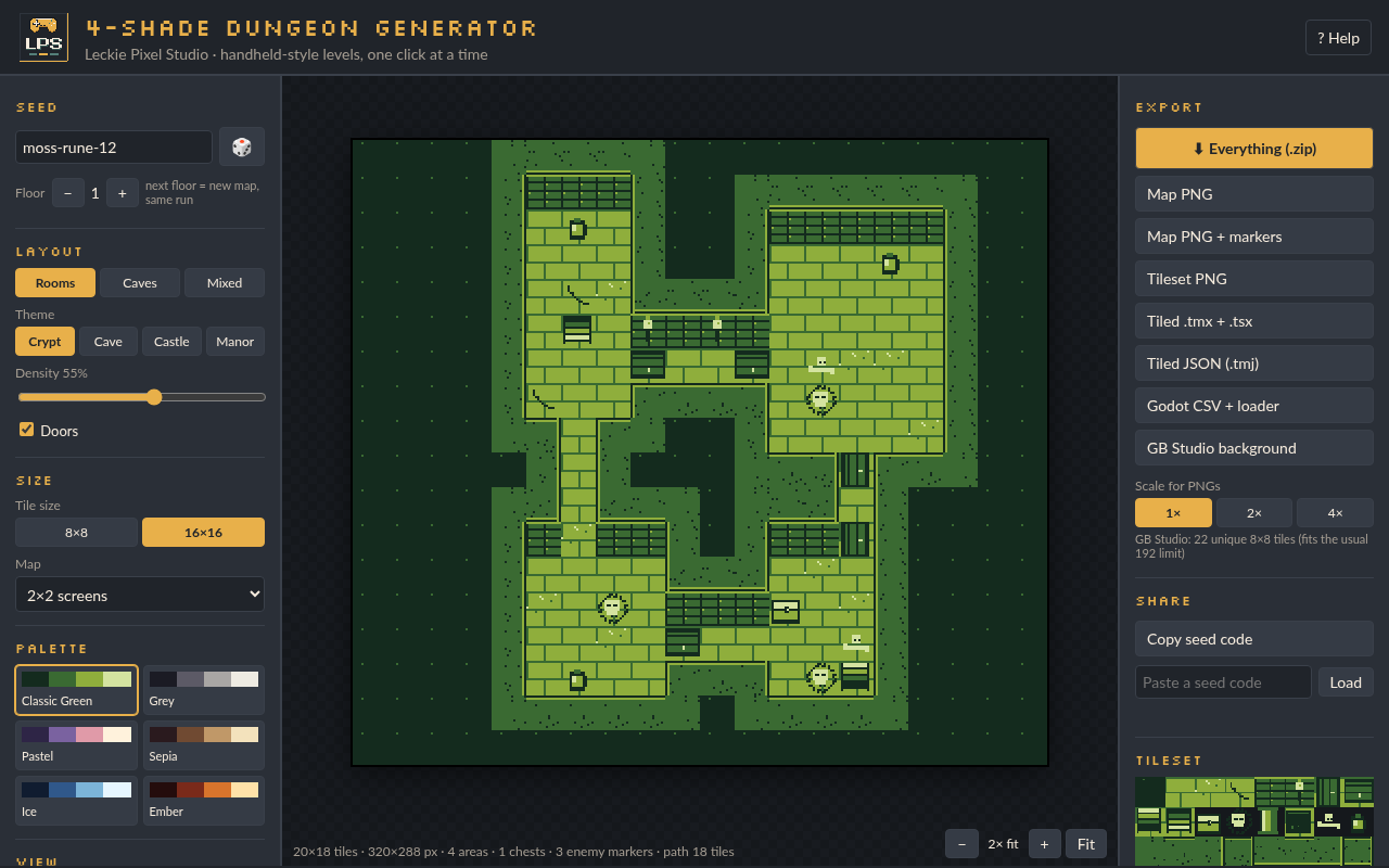 4-Shade Dungeon Generator – Handheld-Style Pixel Map Maker by Leckie ...