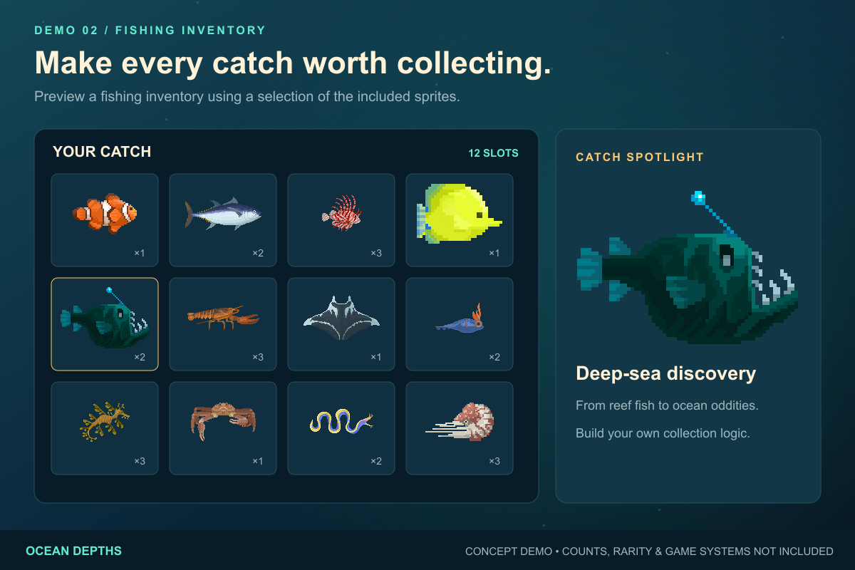 Animation Layout Field Guide Ocean Depths — Marine Life Pixel Collection by choco203