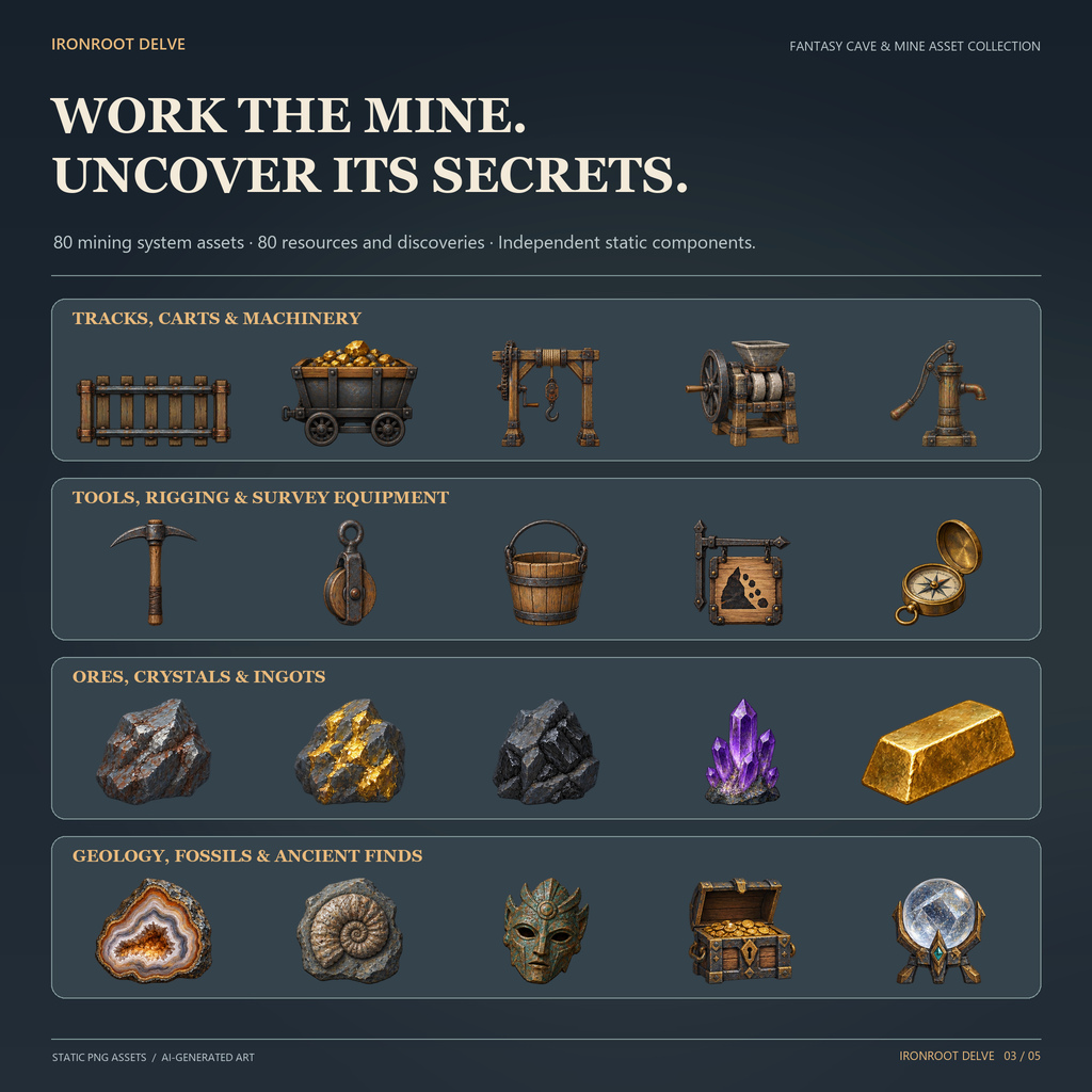 Cave and Mine - 2D Game Assets by Worlds Without End