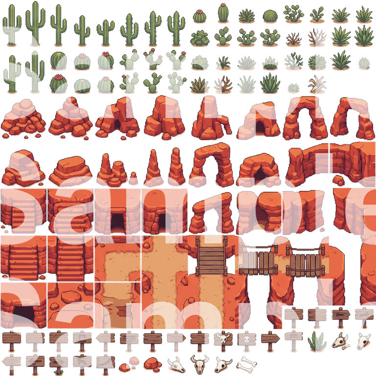 Red Rope Bridges Red Rock Canyon Top‑Down Pixel Art Tileset by Cute SCKR