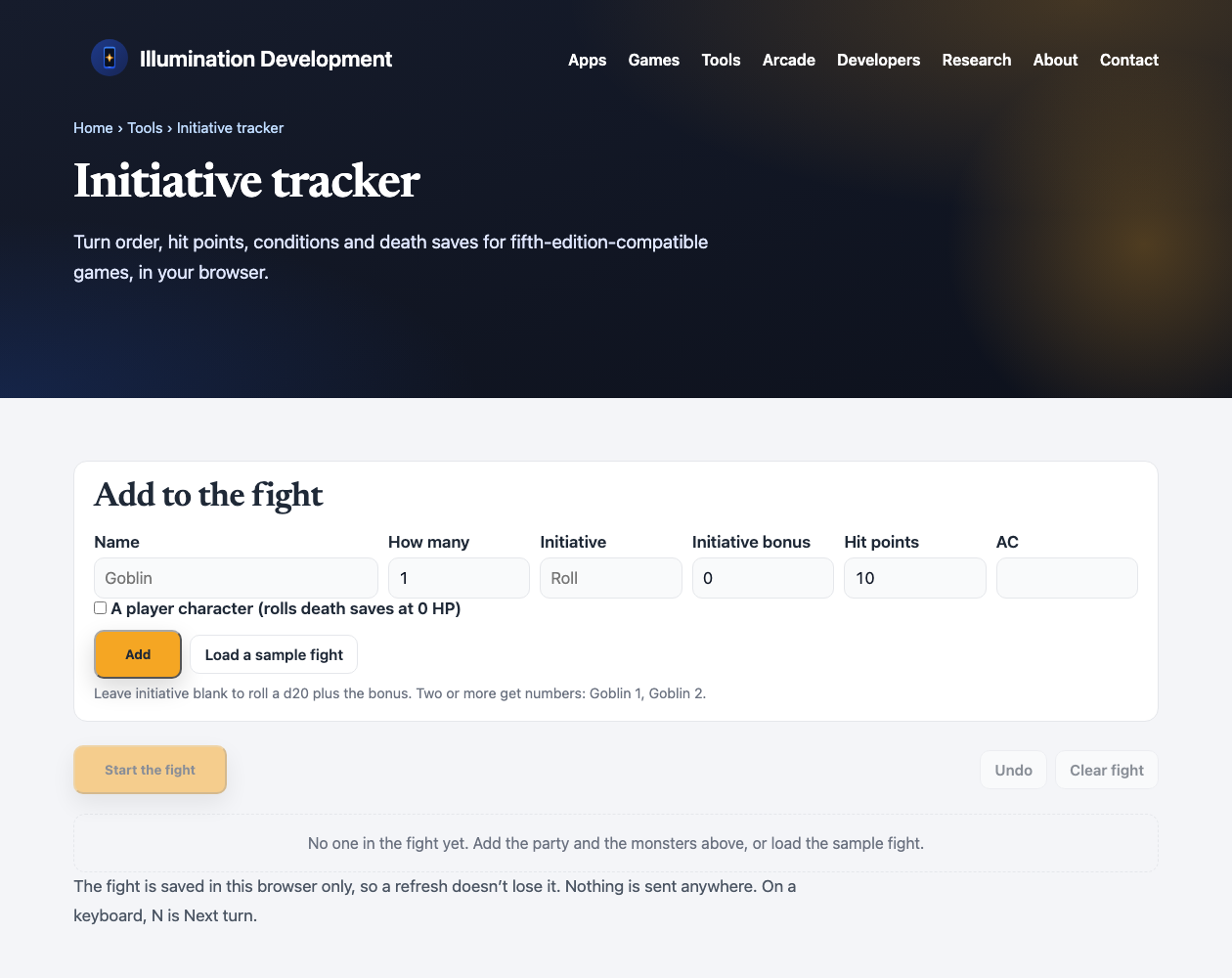 Initiative Tracker for 5e (browser) by Illumination Development