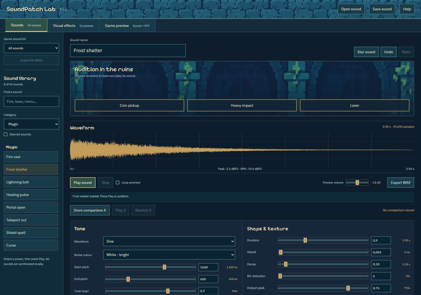 SoundPatch Lab 0.3 &mdash; 64-preset sound library and waveform editor