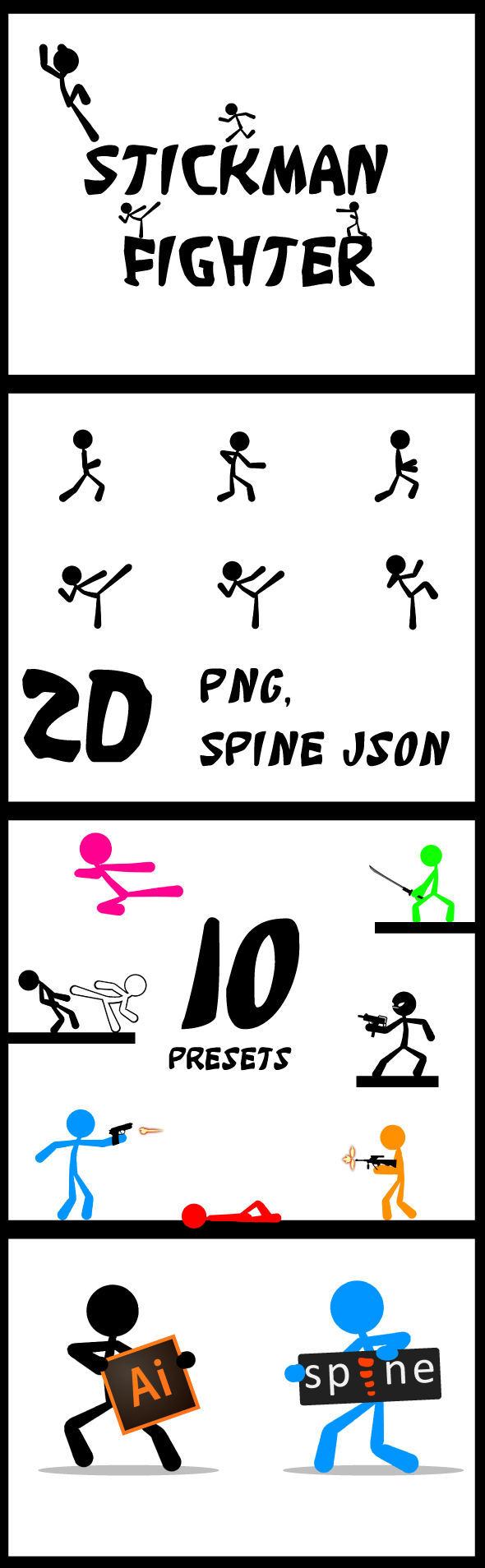 Stickman Fighter Spine 2D Character Sprites