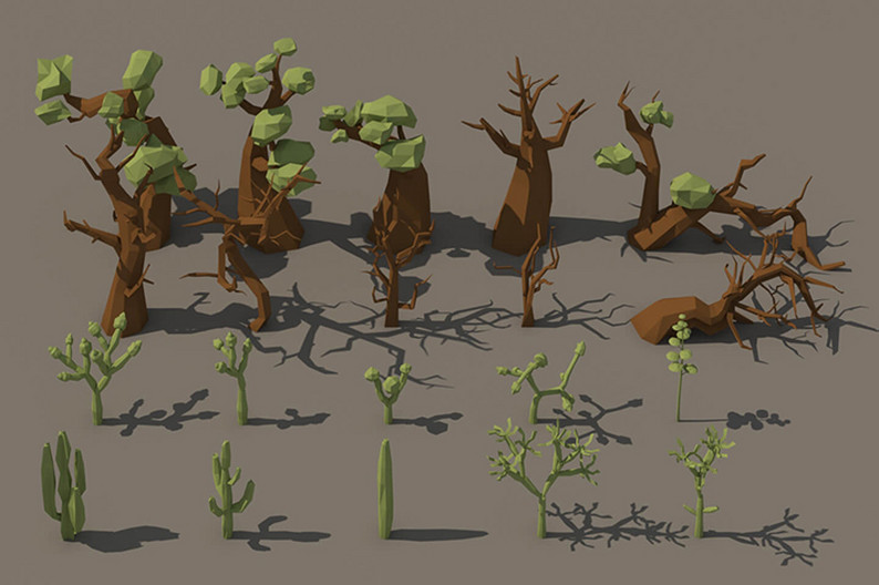 Desert: Cactus and Tree 3D Low Poly Pack by Free Game Assets (GUI ...