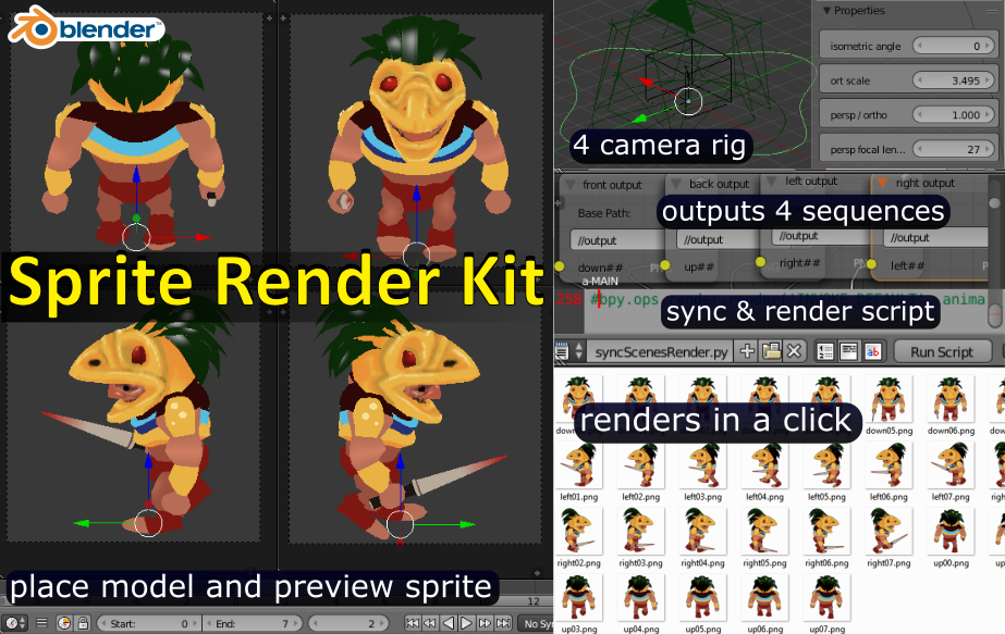 Sprite Render Kit - for blender 3d - 60% off + example animated.blend ...