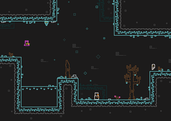 Retro-style platformer game screenshot with pixel art characters, icy blue platforms, and barren trees on a dark background.