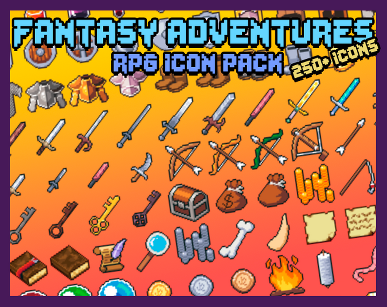 Fantasy Adventures RPG Icon Pack 32x32 (250+ icons) by Kazzter