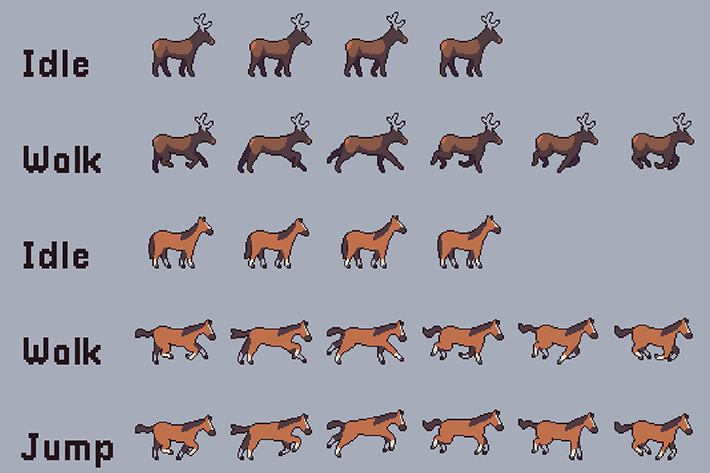 Pixel Art Animal Sprite Sheets by Free Game Assets (GUI, Sprite, Tilesets)