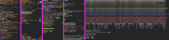 Large pixel art tileset with various one-bit game elements, including terrain, objects, and characters on a black background.