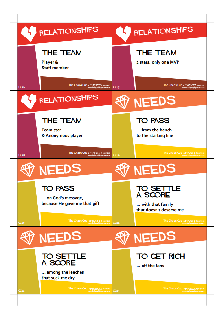 Screenshot 2 for The Chaos Cup, a Fiasco Playset