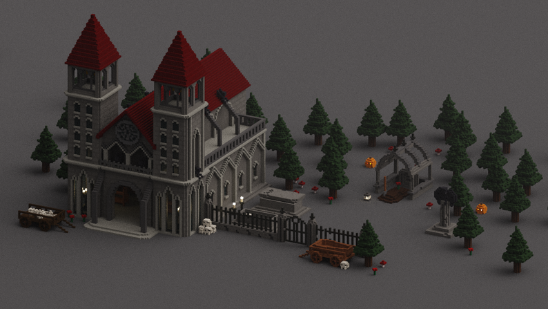 Cemetery & Church Voxel Set By Xeeh